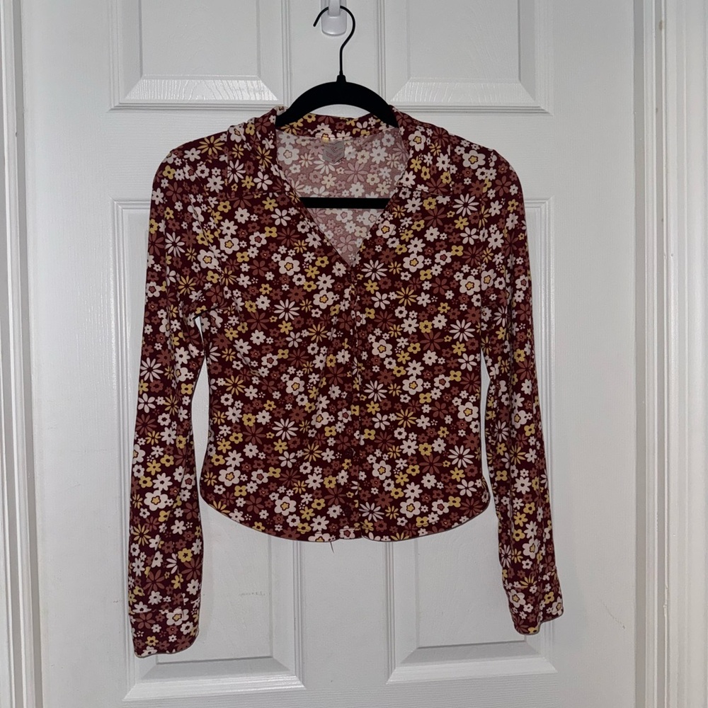 70s style soft button up floral shirt